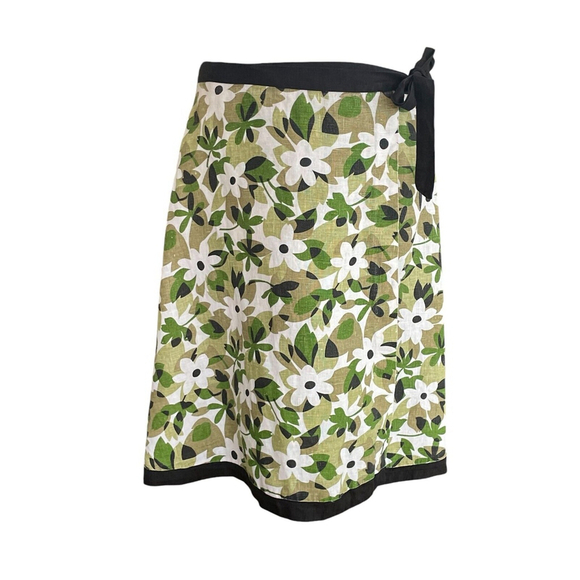 Vintage Dresses & Skirts - Vintage Y2K Floral Green Khaki and Off White Aline Wrap Skirt Y2K by JP & Mattie